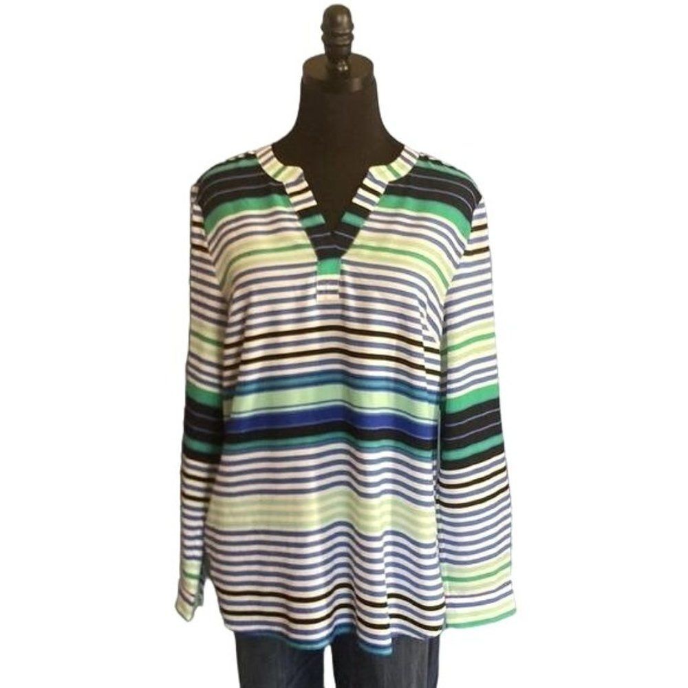 Talbots Lightweight V-neck Top in Colorful Stripe, Size Medium